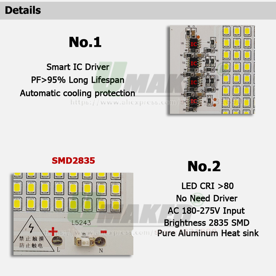 AC220V LED PCB 10W 20W 30W 50W - مراجعة Flood Tray Table وسعره