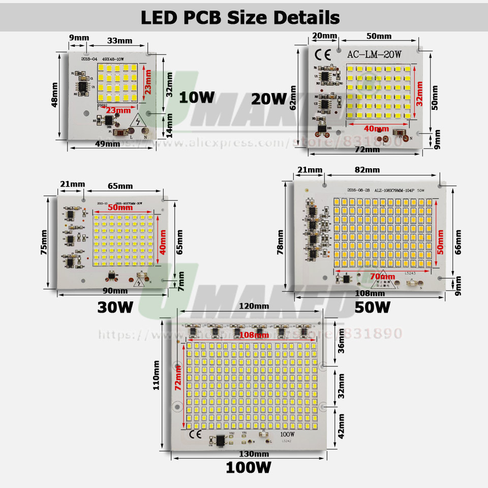 AC220V LED PCB 10W 20W 30W 50W - مراجعة Flood Tray Table وسعره