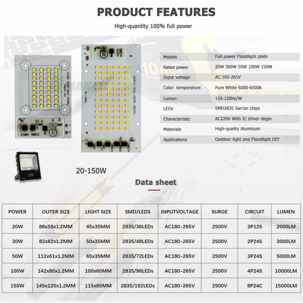 AC220V IC Drive LED PCB Floodl - مراجعة Flood Tray Table وسعره